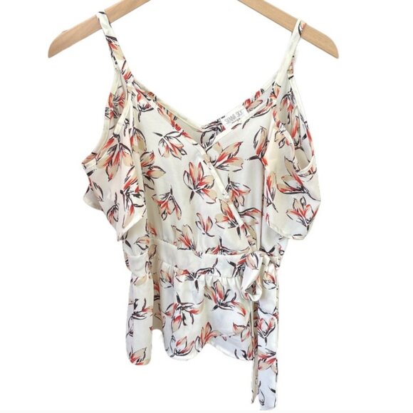 Sienna Sky Floral Cold Shoulder Cream Off-White Flowy Blouse W/Front Tie Small - Picture 2 of 8